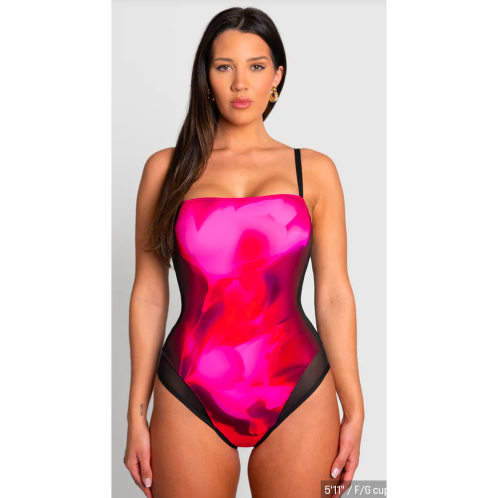 TA3 Rouge Hyper Floral One Piece Mesh Contour Lace Up NWT Small Short